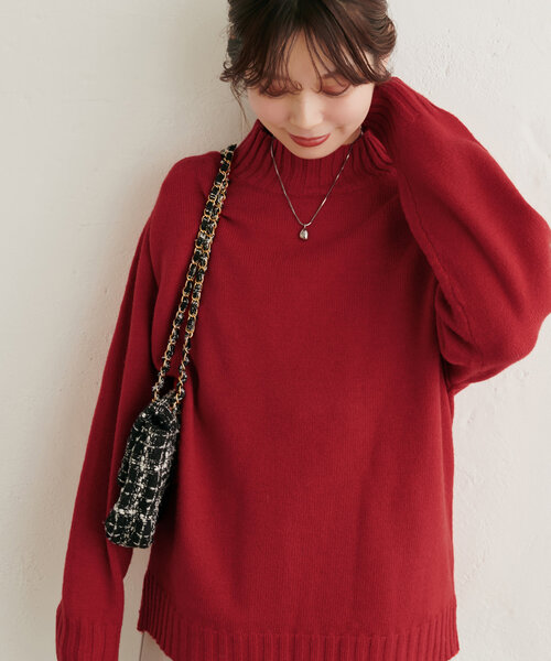natural couture(ナチュラルクチュール)の「ウール&リサイクルポリブレンドニットプルオーバー(ニット/セーター・レディース・レッド/グレー/ブルー/ピンク/サックスブルー/オフホワイト/モカ/グリーン・FREE)」の8枚目の写真