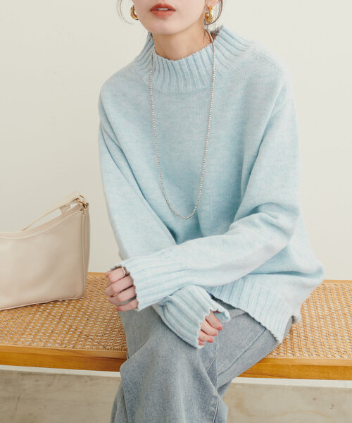 natural couture(ナチュラルクチュール)の「ウール&リサイクルポリブレンドニットプルオーバー(ニット/セーター・レディース・レッド/グレー/ブルー/ピンク/サックスブルー/オフホワイト/モカ/グリーン・FREE)」の5枚目の写真