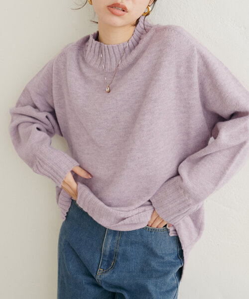 natural couture(ナチュラルクチュール)の「ウール&リサイクルポリブレンドニットプルオーバー(ニット/セーター・レディース・レッド/グレー/ブルー/ピンク/サックスブルー/オフホワイト/モカ/グリーン・FREE)」の7枚目の写真