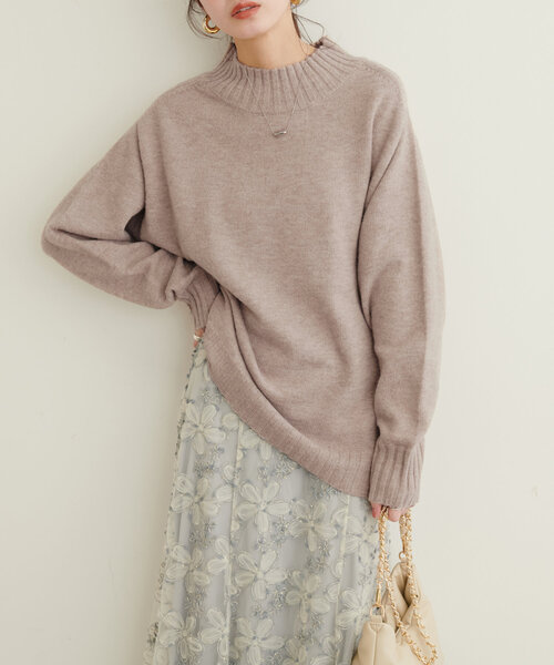 natural couture(ナチュラルクチュール)の「ウール&リサイクルポリブレンドニットプルオーバー(ニット/セーター・レディース・レッド/グレー/ブルー/ピンク/サックスブルー/オフホワイト/モカ/グリーン・FREE)」の4枚目の写真