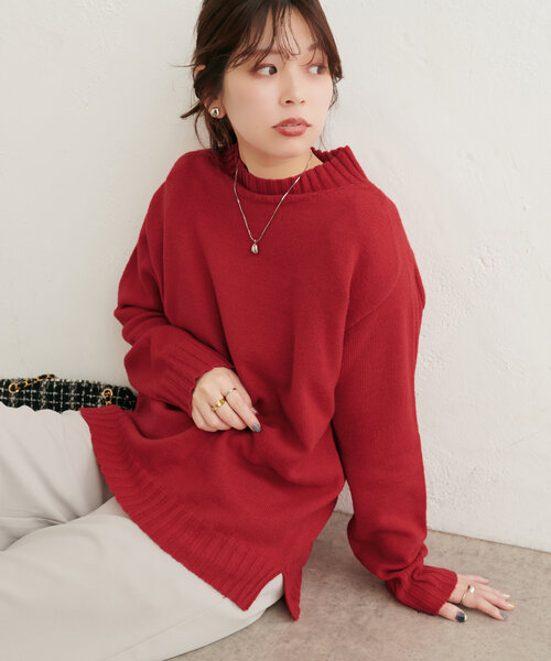 natural couture(ナチュラルクチュール)の「ウール&リサイクルポリブレンドニットプルオーバー(ニット/セーター・レディース・レッド/グレー/ブルー/ピンク/サックスブルー/オフホワイト/モカ/グリーン・FREE)」の11枚目の写真