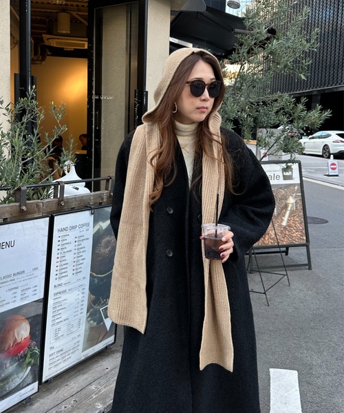 StyleSea(スタイルシー)の「フードマフラーバラクラバ(マフラー・レディース・ホワイト×ブラック/アイボリー/ベージュ×ブラック/ブラック/ベージュ/グレー/レッド・FREE)」の13枚目の写真