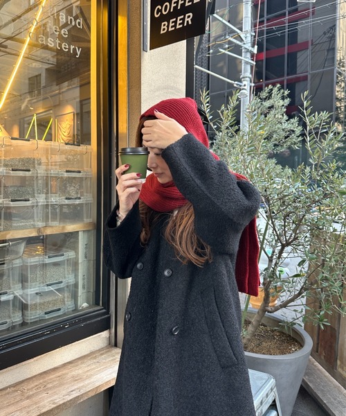 StyleSea(スタイルシー)の「フードマフラーバラクラバ(マフラー・レディース・ホワイト×ブラック/アイボリー/ベージュ×ブラック/ブラック/ベージュ/グレー/レッド・FREE)」の18枚目の写真