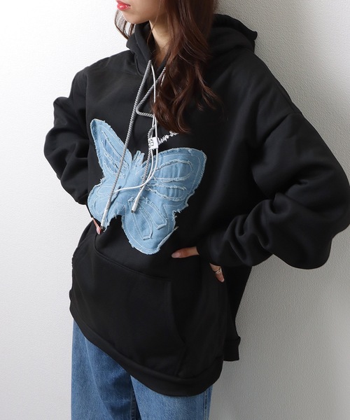 Lace Ladies(レースレディース)の「バタフライワッペン 刺繍 プルオーバー パーカー トップス(パーカー・レディース・グレー/ブラック・M/XL)」の18枚目の写真