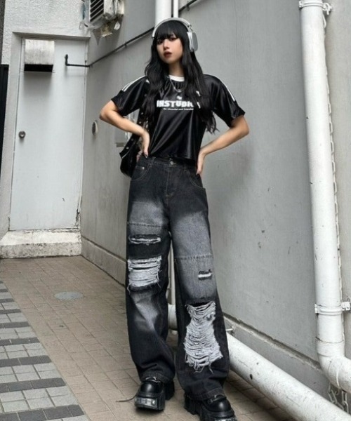 ダメージバギーデニムパンツ（デニムパンツ）｜KsG
