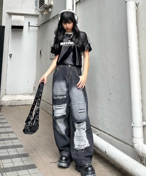 Kj着ダメージバギーデニムパンツ ダメージバギーデニムパンツ（デニムパンツ）｜KsG