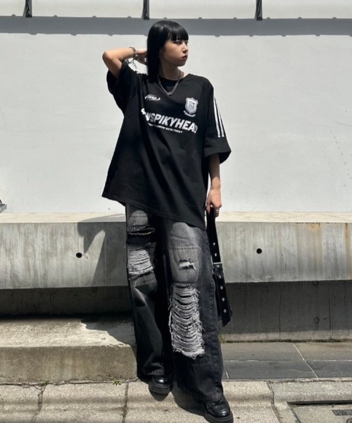 KsG ジーンズ デニム デニムパンツ ダメージバギーデニムパンツ