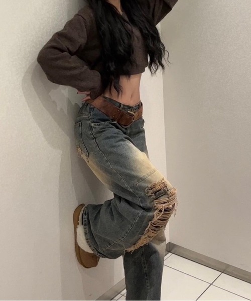 KsG（ケーエスジー）の「ダメージバギーデニムパンツ（デニムパンツ・レディース・ブルー/ブラック・SMALL/MEDIUM/LARGE/X-LARGE）」の12枚目の写真