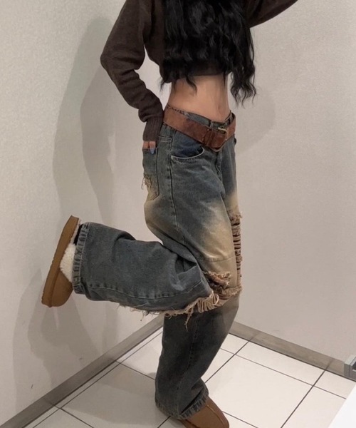 KsG（ケーエスジー）の「ダメージバギーデニムパンツ（デニムパンツ・レディース・ブルー/ブラック・SMALL/MEDIUM/LARGE/X-LARGE）」の13枚目の写真