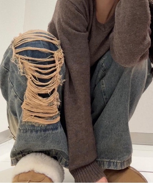 KsG（ケーエスジー）の「ダメージバギーデニムパンツ（デニムパンツ・レディース・ブルー/ブラック・SMALL/MEDIUM/LARGE/X-LARGE）」の15枚目の写真