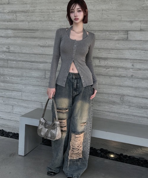 KsG（ケーエスジー）の「ダメージバギーデニムパンツ（デニムパンツ・レディース・ブルー/ブラック・SMALL/MEDIUM/LARGE/X-LARGE）」の6枚目の写真