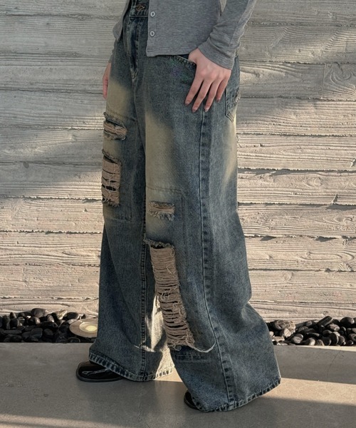 ダメージバギーデニムパンツ（デニムパンツ）｜KsG