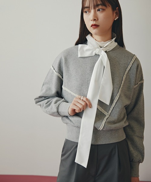 N.(N. Natural Beauty Basic)(エヌエヌナチュラルビューティーベーシック)の「パネルデザインスウェット(スウェット・レディース・ライトピンク/オフホワイト/グレー・MEDIUM)」の2枚目の写真