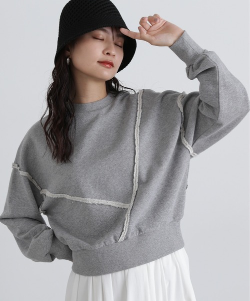 N.(N. Natural Beauty Basic)(エヌエヌナチュラルビューティーベーシック)の「パネルデザインスウェット(スウェット・レディース・ライトピンク/オフホワイト/グレー・MEDIUM)」の16枚目の写真