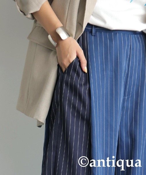 antiqua（アンティカ）の「ストライプ柄ワイドパンツ（その他パンツ・レディース・ブルー/グレー・MEDIUM/LARGE）」の8枚目の写真