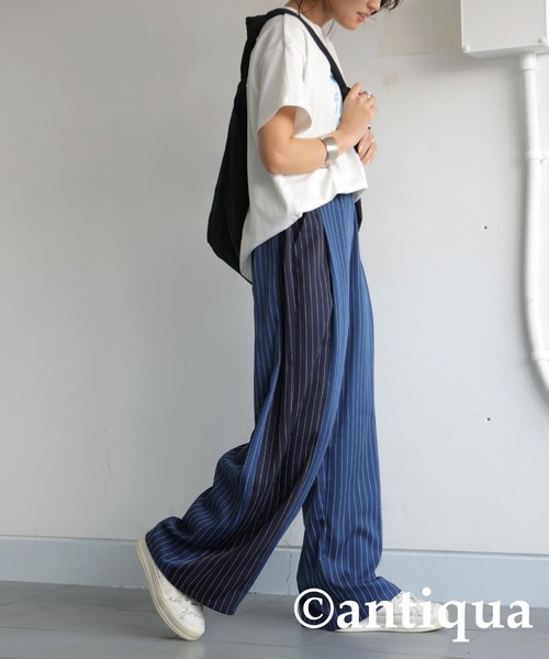 antiqua（アンティカ）の「ストライプ柄ワイドパンツ（その他パンツ・レディース・ブルー/グレー・MEDIUM/LARGE）」の9枚目の写真
