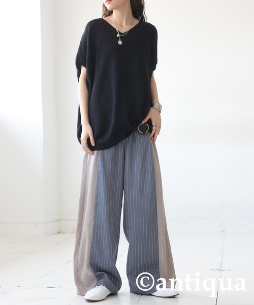 antiqua（アンティカ）の「ストライプ柄ワイドパンツ（その他パンツ・レディース・ブルー/グレー・MEDIUM/LARGE）」の3枚目の写真
