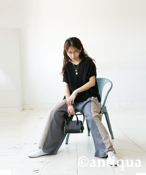 antiqua（アンティカ）の「ストライプ柄ワイドパンツ（その他パンツ・レディース・ブルー/グレー・MEDIUM/LARGE）」の5枚目の写真