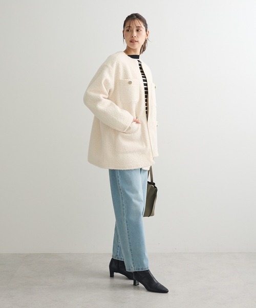 Green　Parks（グリーンパークス）の「ノーカラーZIPジャコット（ノーカラージャケット・レディース・アイボリー/ブラック・FREE）」の13枚目の写真