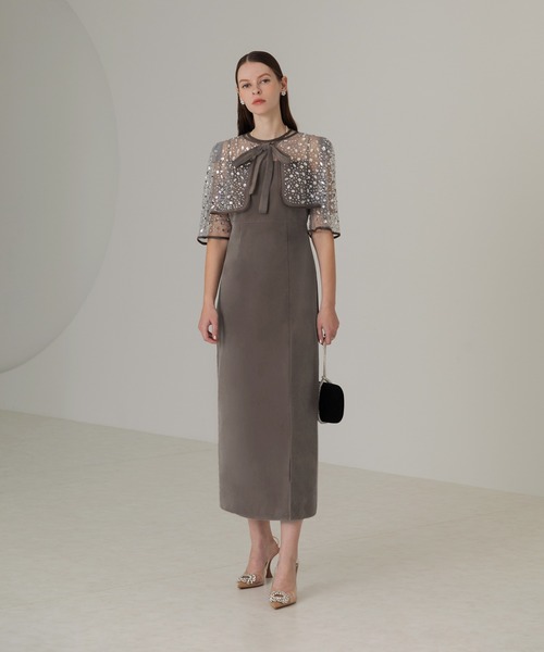 Leja ビジューストーンボレロベロアIラインドレス セール】【LEJA】ビジューストーンボレロベロアスリットIライン