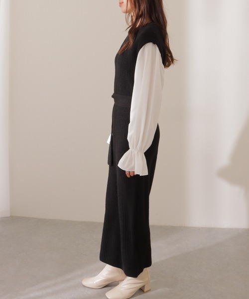 Lace Ladies(レースレディース)の「ベルト付き キャンディ袖 ドッキング ニット ワンピース(ワンピース・レディース・ブラウン/ブラック/ベージュ・FREE/S)」の7枚目の写真