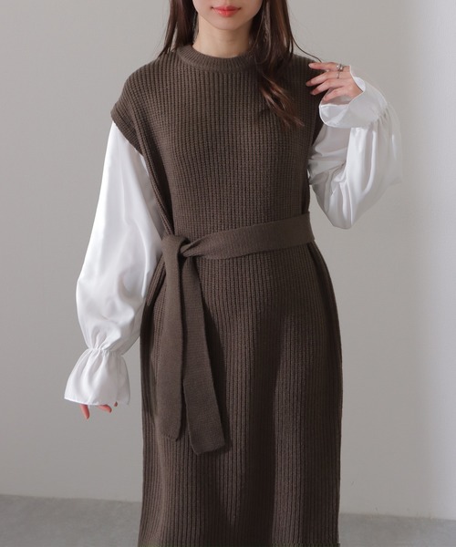 Lace Ladies(レースレディース)の「ベルト付き キャンディ袖 ドッキング ニット ワンピース(ワンピース・レディース・ブラウン/ブラック/ベージュ・FREE/S)」の21枚目の写真