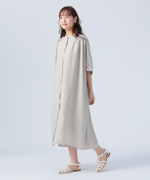 Back long shirt ワンピース セール】 刺繍スリーブデザインシャツワンピース /洗える