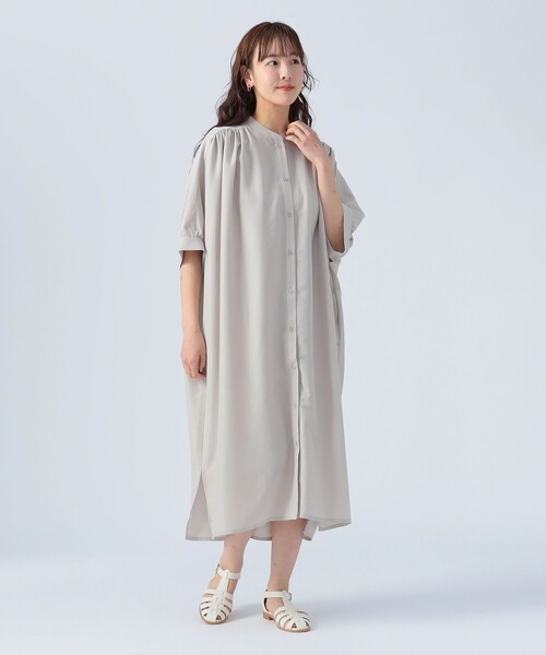 定価6.1万 24AW✨ 45R 二重織のビッグシャツドレス ワンピース 完売色 セール】【3色展開】バックギャザー ビッグ シャツワンピース