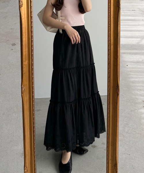 callautia(カラウティア)の「スカラップレースティアードスカート(スカート・レディース・ブラック/ホワイト・LARGE/MEDIUM/SMALL)」の12枚目の写真