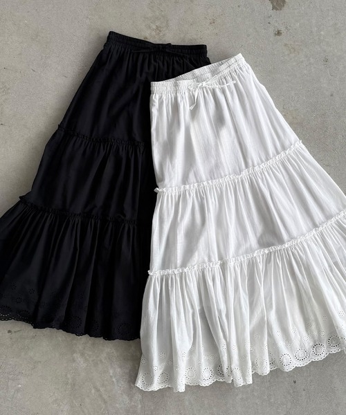 callautia(カラウティア)の「スカラップレースティアードスカート(スカート・レディース・ブラック/ホワイト・LARGE/MEDIUM/SMALL)」の13枚目の写真