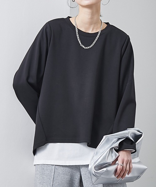 nissen(ニッセン)の「裾切替デザイン長袖トップス(Tシャツ/カットソー・レディース・オフホワイト/ブラック/ブルー・L/M)」の2枚目の写真
