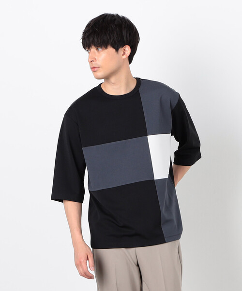 COMME CA ISM（コムサイズム）の「七分袖 カラーブロック パッチワークＴシャツ（Tシャツ/カットソー・メンズ・ブラック/チャコール/ネイビー/ホワイト・MEDIUM/LARGE/X-LARGE）」の2枚目の写真