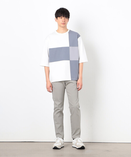 COMME CA ISM（コムサイズム）の「七分袖 カラーブロック パッチワークＴシャツ（Tシャツ/カットソー・メンズ・ブラック/チャコール/ネイビー/ホワイト・MEDIUM/LARGE/X-LARGE）」の5枚目の写真