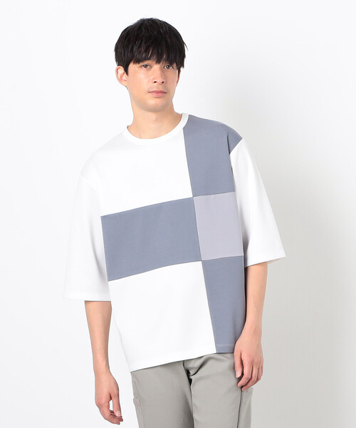 COMME CA ISM（コムサイズム）の「七分袖 カラーブロック パッチワークＴシャツ（Tシャツ/カットソー・メンズ・ブラック/チャコール/ネイビー/ホワイト・MEDIUM/LARGE/X-LARGE）」の7枚目の写真