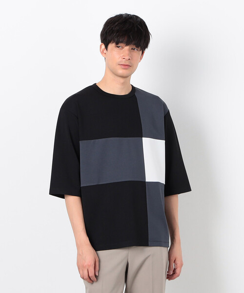 COMME CA ISM（コムサイズム）の「七分袖 カラーブロック パッチワークＴシャツ（Tシャツ/カットソー・メンズ・ブラック/チャコール/ネイビー/ホワイト・MEDIUM/LARGE/X-LARGE）」の10枚目の写真