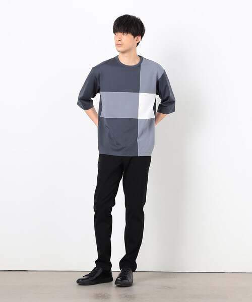COMME CA ISM（コムサイズム）の「七分袖 カラーブロック パッチワークＴシャツ（Tシャツ/カットソー・メンズ・ブラック/チャコール/ネイビー/ホワイト・MEDIUM/LARGE/X-LARGE）」の12枚目の写真
