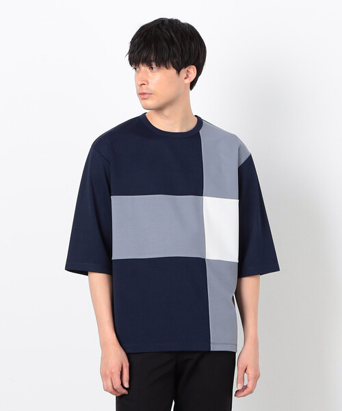 COMME CA ISM（コムサイズム）の「七分袖 カラーブロック パッチワークＴシャツ（Tシャツ/カットソー・メンズ・ブラック/チャコール/ネイビー/ホワイト・MEDIUM/LARGE/X-LARGE）」の16枚目の写真