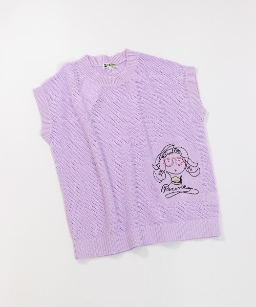 STUDIO PICONE(スタジオピッコーネ)の「透かし編み刺繍ニットベスト(ベスト・レディース・ホワイト/ライトグリーン/ライトパープル/ブラック・L/M)」の4枚目の写真