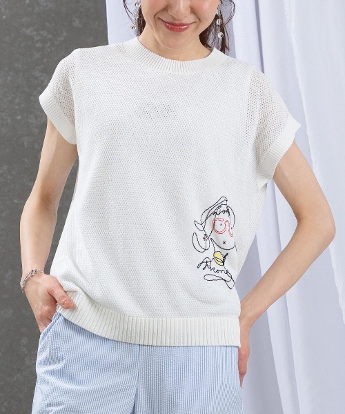 STUDIO PICONE(スタジオピッコーネ)の「透かし編み刺繍ニットベスト(ベスト・レディース・ホワイト/ライトグリーン/ライトパープル/ブラック・L/M)」の14枚目の写真