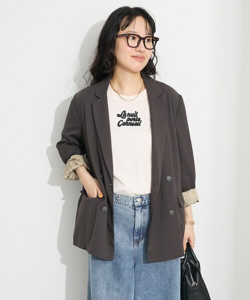 CRAFT STANDARD BOUTIQUE(クラフトスタンダードブティック)の「Wテーラードジャケット ◆(テーラードジャケット・レディース・グレイッシュベージュ/ダークグレー・FREE)」の12枚目の写真
