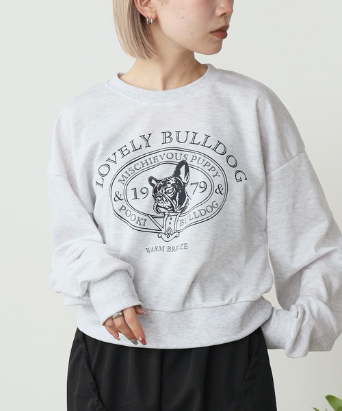 セール】College logo style bulldog print sweatshirt / カレッジロゴ