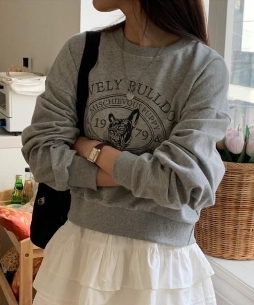 ROOPTOKYO（ループトウキョウ）の「College logo style bulldog print sweatshirt / カレッジロゴ風ブルドッグプリント スウェット（スウェット・レディース・グレー/ブルー/ライトグレー・FREE）」の11枚目の写真