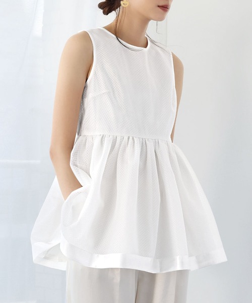 ELFRANK(エルフランク)の「サテンテープ&シアーペプラムチュニックブラウス(シャツ/ブラウス・レディース・オフホワイト/ブラック・FREE)」の2枚目の写真