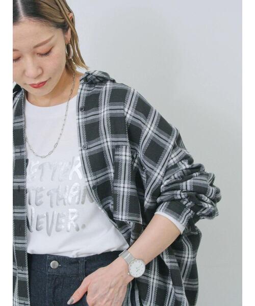 Samansa Mos2 blue（サマンサモスモスブルー）の「チェックビッグシャツ（シャツ/ブラウス・レディース・ブラック/グレー/ベージュ・F）」の2枚目の写真