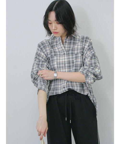 Samansa Mos2 blue（サマンサモスモスブルー）の「チェックビッグシャツ（シャツ/ブラウス・レディース・ブラック/グレー/ベージュ・F）」の8枚目の写真