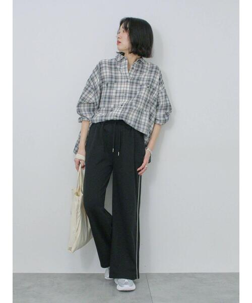 Samansa Mos2 blue（サマンサモスモスブルー）の「チェックビッグシャツ（シャツ/ブラウス・レディース・ブラック/グレー/ベージュ・F）」の9枚目の写真
