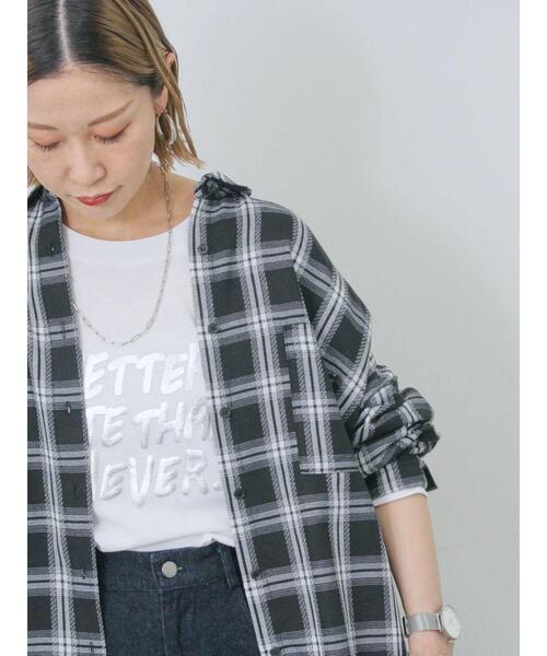 Samansa Mos2 blue（サマンサモスモスブルー）の「チェックビッグシャツ（シャツ/ブラウス・レディース・ブラック/グレー/ベージュ・F）」の12枚目の写真