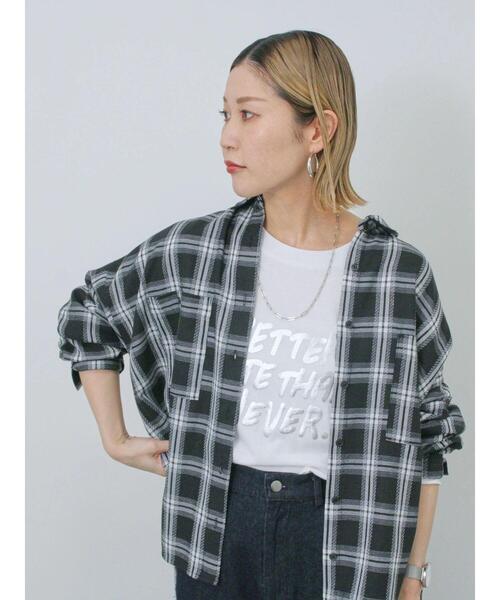 Samansa Mos2 blue（サマンサモスモスブルー）の「チェックビッグシャツ（シャツ/ブラウス・レディース・ブラック/グレー/ベージュ・F）」の13枚目の写真