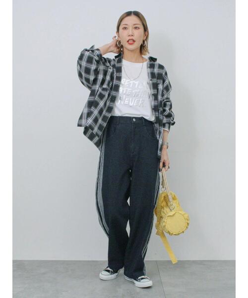 Samansa Mos2 blue（サマンサモスモスブルー）の「チェックビッグシャツ（シャツ/ブラウス・レディース・ブラック/グレー/ベージュ・F）」の18枚目の写真