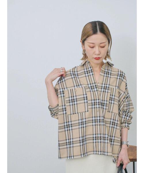 Samansa Mos2 blue（サマンサモスモスブルー）の「チェックビッグシャツ（シャツ/ブラウス・レディース・ブラック/グレー/ベージュ・F）」の21枚目の写真